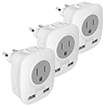 European Plug Travel Adapter 3 Pack, FOVAL International Power Adaptor with 2 USB, 2 American Outlets, 4 in 1 Outlet Adapter US to Most of Europe France Germany Spain Greece Italy Iceland (Type C)