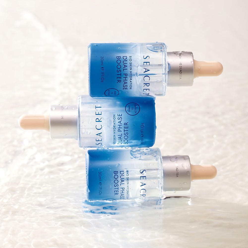 SEACRET Minerals Bio Skin Hydration Dual Phase Booster Facial Serum, Dead Sea Minerals, Jojoba, Argan, and Almond oils Deeply Hydrate, Daily Use, 1 Fl Oz / 30 ml