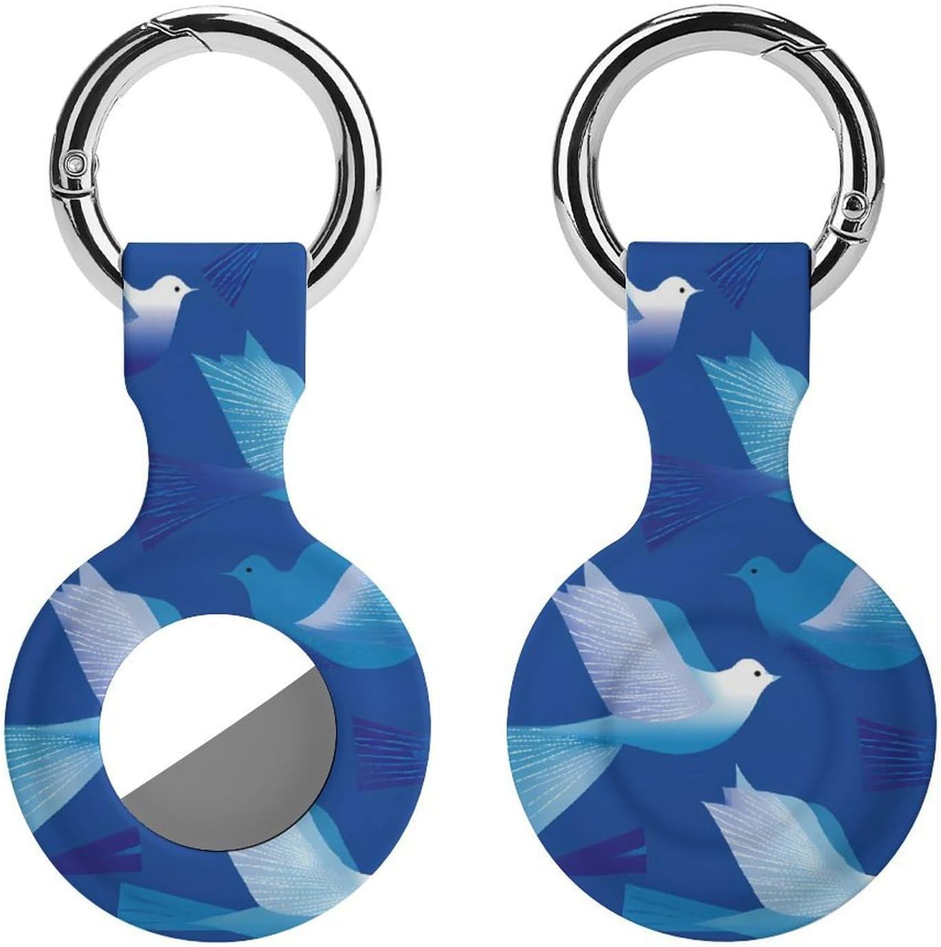 Pigeons Blue Geometry Case Compatible with AirTag Holder Cover with Keychain Ring for Bags Luggages