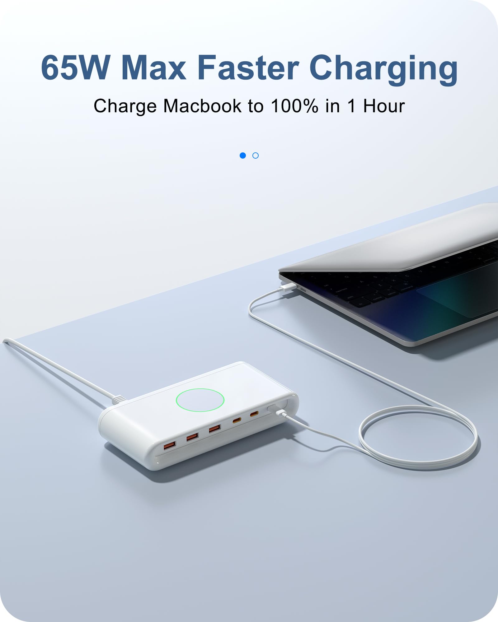 Blocco caricabatterie USB C, stazione di ricarica rapida, hub per stazione di ricarica GaN III a 6 porte, PD 65 W PD 20 W USB C, adattatore caricatore per computer portatile, blocco caricabatterie per