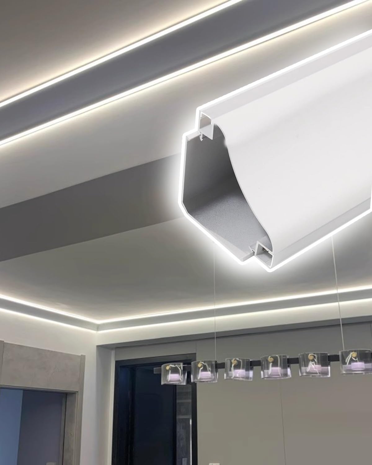 Sufitowa listwa sufitowa, listwa sufitowa z diodami LED i kanałem do białej taśmy LED, oświetlenie pośrednie do dekoracji salonu i korytarza, projekt gzymsu 3,7 m (12,1 stopy)