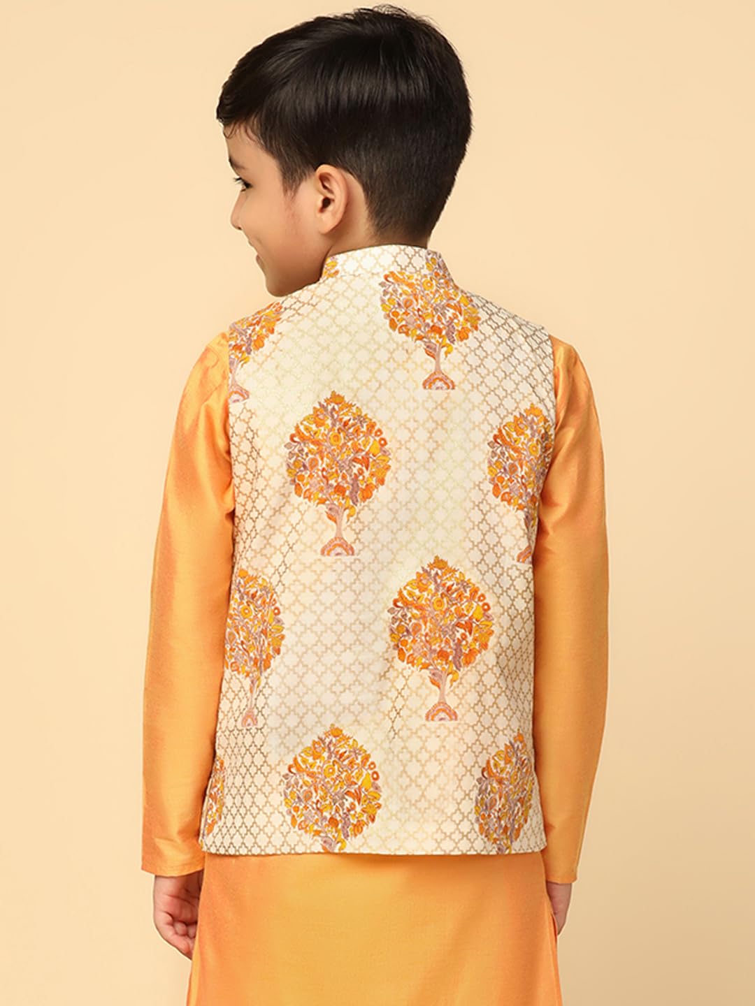KISAH Boy's Cotton Blend Regular Fit Printed Off White Nehru Jacket|3-4 Years 1