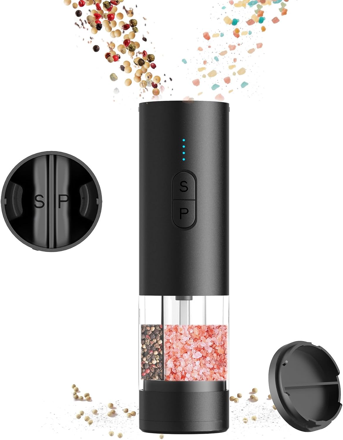 Electric Pepper Salt Grinder Set Rechargeable Battery Adjustable Coarseness Non-Rust Steel Dishwasher Safe Vibrant Colors Electric Kitchens Spices Mill