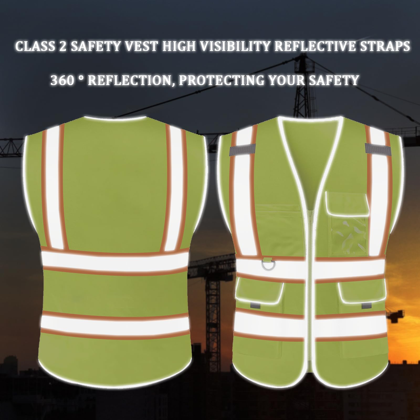 Custom Safety Vest LOGO Customized High Visibility Vest 9 Pockets Class 2 Personalized Hi Vis Reflective Workwear