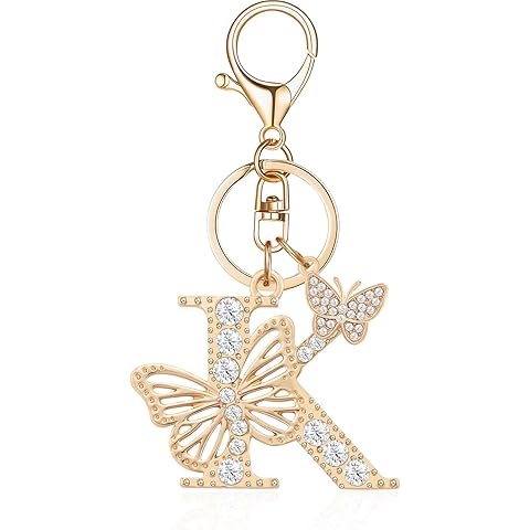 Gold Plated Alphabet Initial Letter Keyring Keychain for Women Girls Crystal Key Ch...