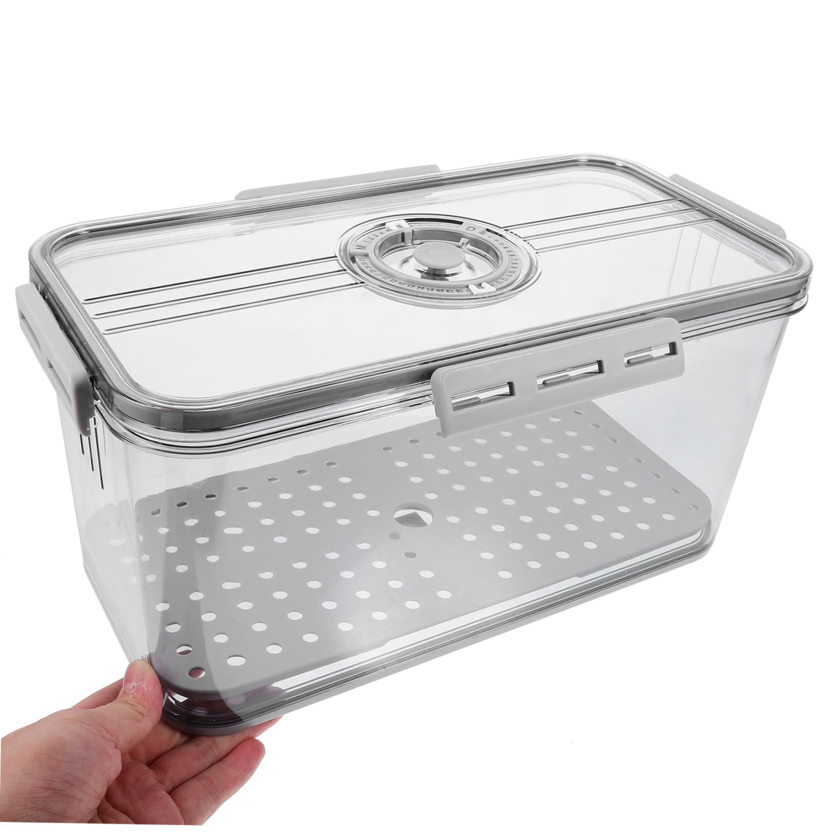 Frischebox mit Timerdeckel und Abnehmbarem Abtropfbehälter Transparenter Gemüse Obst container für Kühlschrank Luftdichtes Aufbewahrungsbehältnis zur Frischeerhaltung