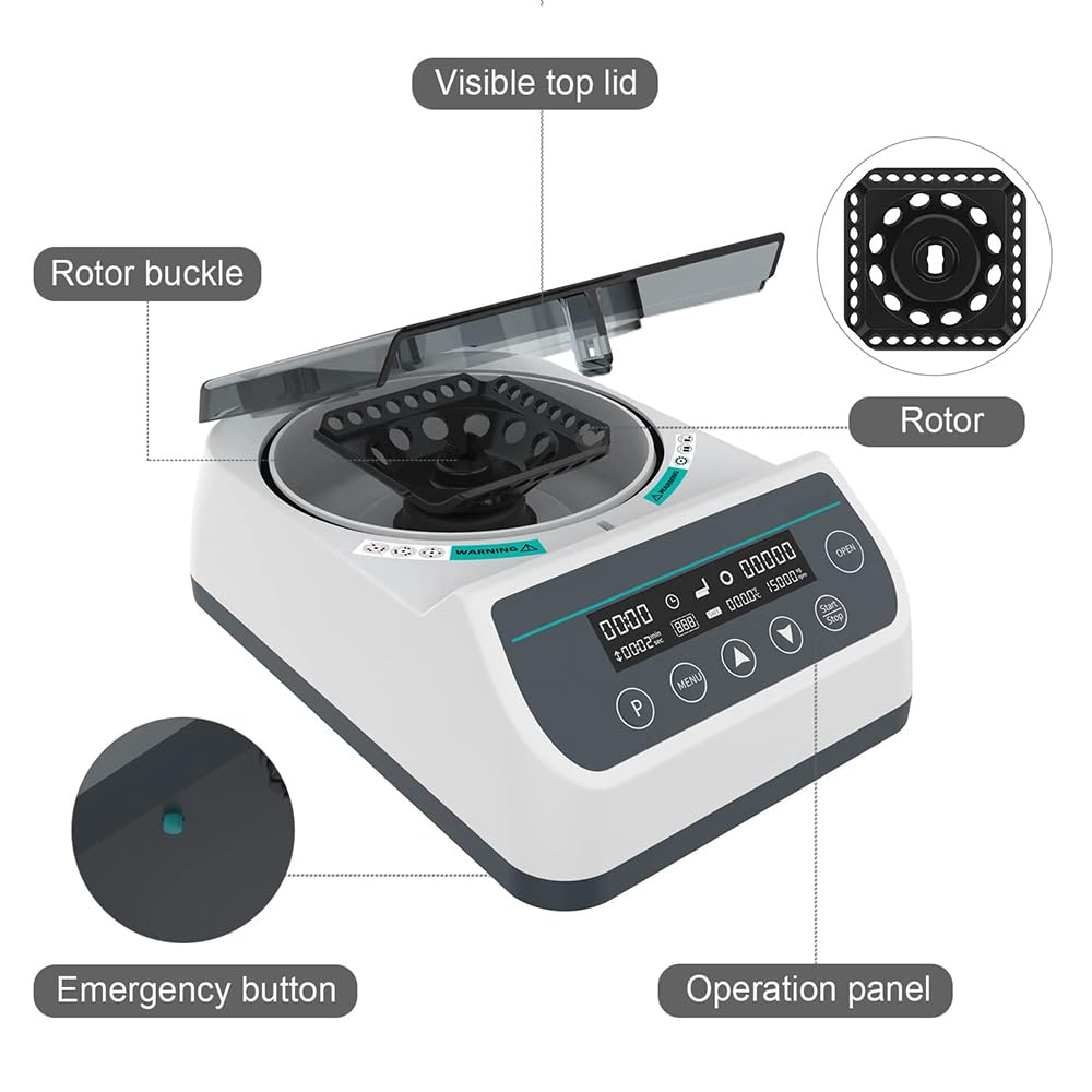 Máquina centrífuga de alta velocidad, centrífuga de laboratorio digital 1000-12000 RPM, rotor 3 en 1 para tubos de microcentrífuga, ideal para investigación científica y aplicaciones de laboratorio