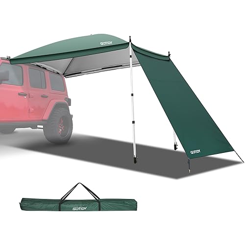 GOTIDY Car Awning Camping Tent, Vehicle Awning with Sidewalls for SUV RV Truck Campings, Easy One-Touch Roof Opening, Retractable Light Legs, Waterproof, Dark Green