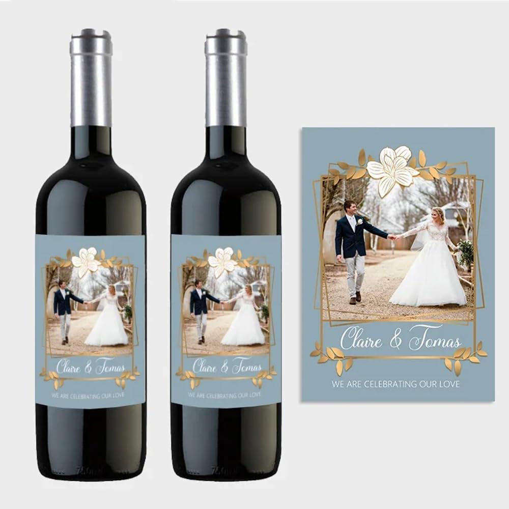 20pcs Custom Photo Labels Wine Bottle Stickers,Champagne Bottle Labels Wedding,Wedding Wine Labels (12,9x12.7cm)