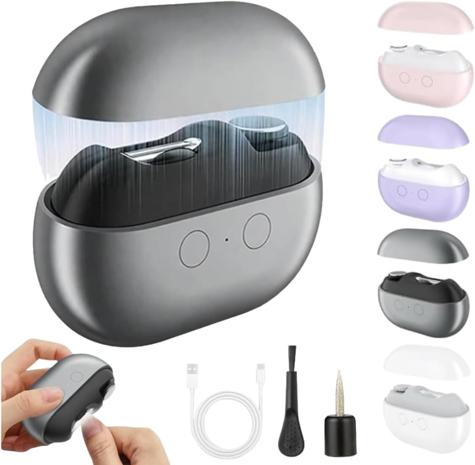 3-in-1 Electric Nail Clipper for Seniors & Adults, Automatic Toenail and Fingernail Trimmer with LED Light & Polisher, Rechargeable Safe Pain-Free Nail Care (Black)