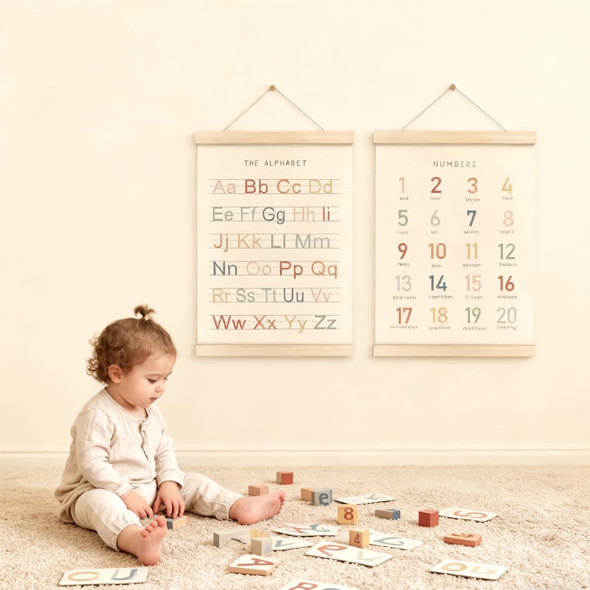 ZBATST Lot de 2 affiches mignonnes avec chiffres de l'alphabet, décoration murale pour tout-petits, décoration de chambre d'enfant, salle de jeux et salle de classe (30,5 x 40,6 cm)