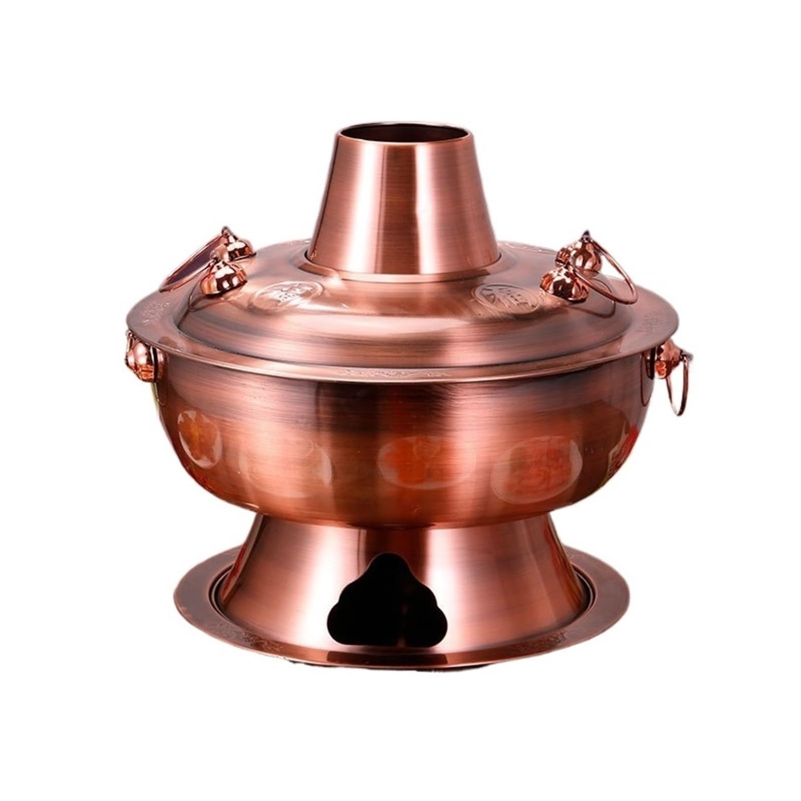 asdchZen Chinese Charcoal Hotpot Stainless Steel Charcoal Hot Pot Traditional Charcoal Heated Steam Pot Kitchen Cookware Copper Hot Pot,Copper,28cm