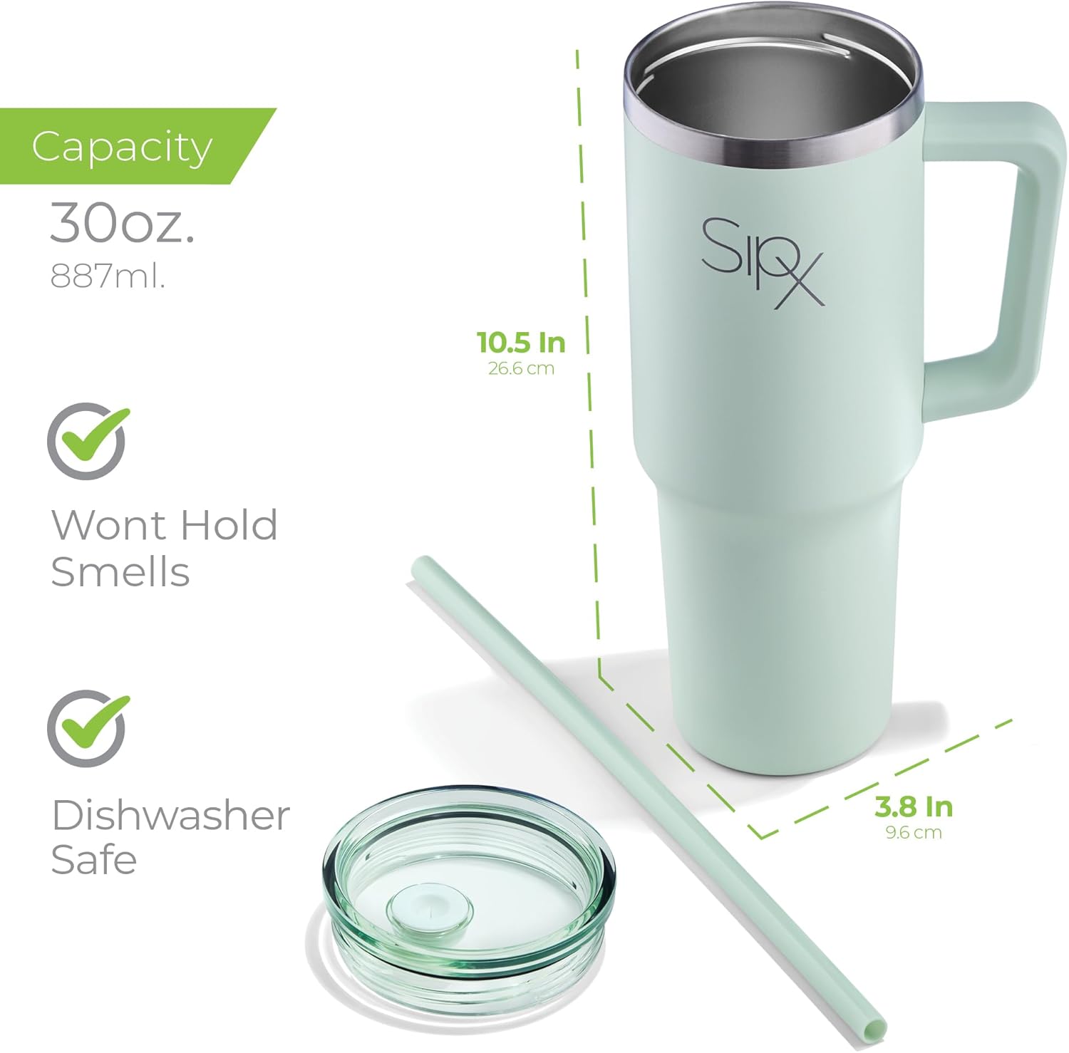 SIPX™ 30 oz Insulated Tumbler with Handle & Straw – Vacuum Insulated Stainless Steel, Leakproof, Cupholder Friendly – Perfect for Iced Coffee, Water & Travel – Green - Image 6