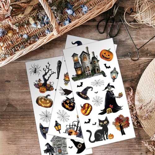 OLYCRAFT 3pcs/Set Halloween Rub on Transfers for Furniture and Crafts 15x30cm Pumpkin Skeleton Decor Transfer Stickers Witch Ghost Rub on Decals for Wood Furniture Scrapbooking Home Decorations - Image 4