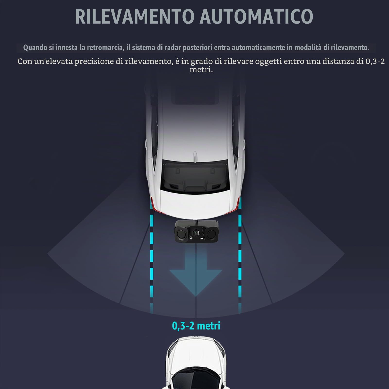 Shkalacar Telecamera Radar per Retromarcia visiva, 3 in 1 Telecamera per Retromarcia Impermeabile Videocamera per Retromarcia per Auto con 2 Radar Che Rilevano Sensori e Cicalino