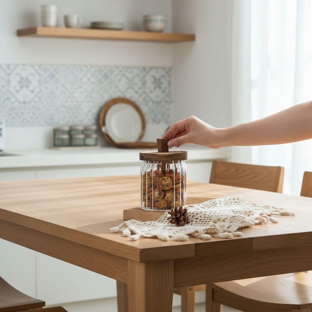 AmberHaus Doğal Akasya Kapaklı Vakumlu Cam Saklama Kabı Serisi - Hava Sızdırmaz Erzak, Baharat ve Bakliyat Kavanozu - Mutfak Düzenleyici (450, Mililitre)