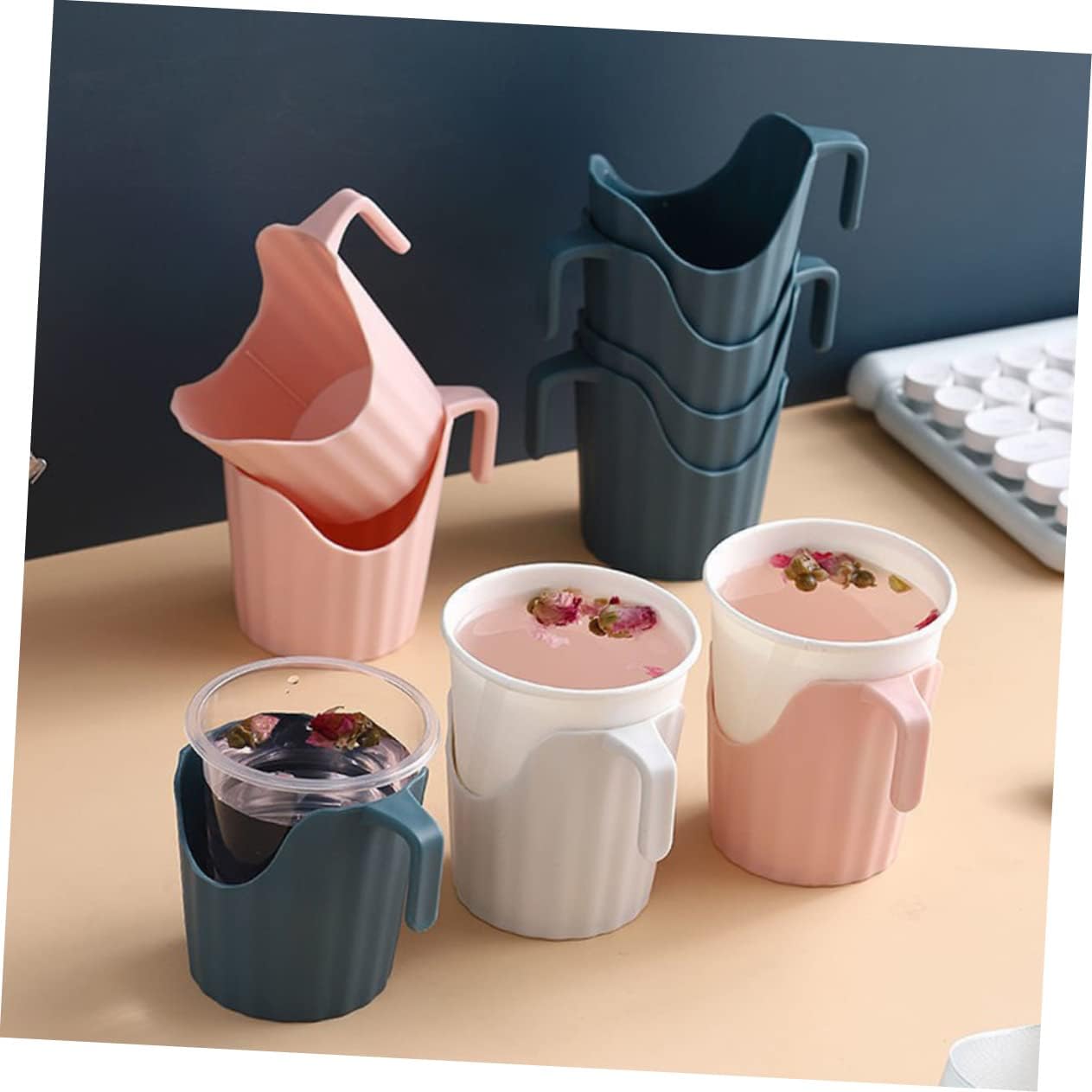 UPKOCH Anti-Scalding Cup Holder with Handle Disposable Paper Cup Carrier for Hot Drinks Coffee Sleeve Fits Most Disposable Cups 3.54X2.87X2.20 Inches Ideal for Home Office Party Use