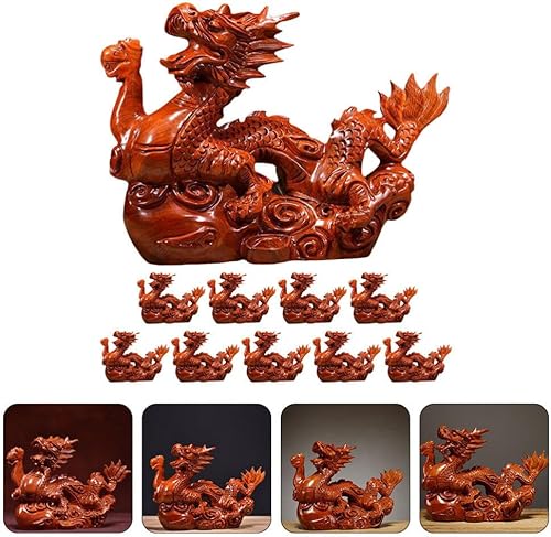 Miniatura 5 de Veemoon Estatua de madera de dragón chino Fengshui, 3.9 in, mini rojo 2024 Año del Dragón, figuras de dragón del zodiaco chino tallada a mano para