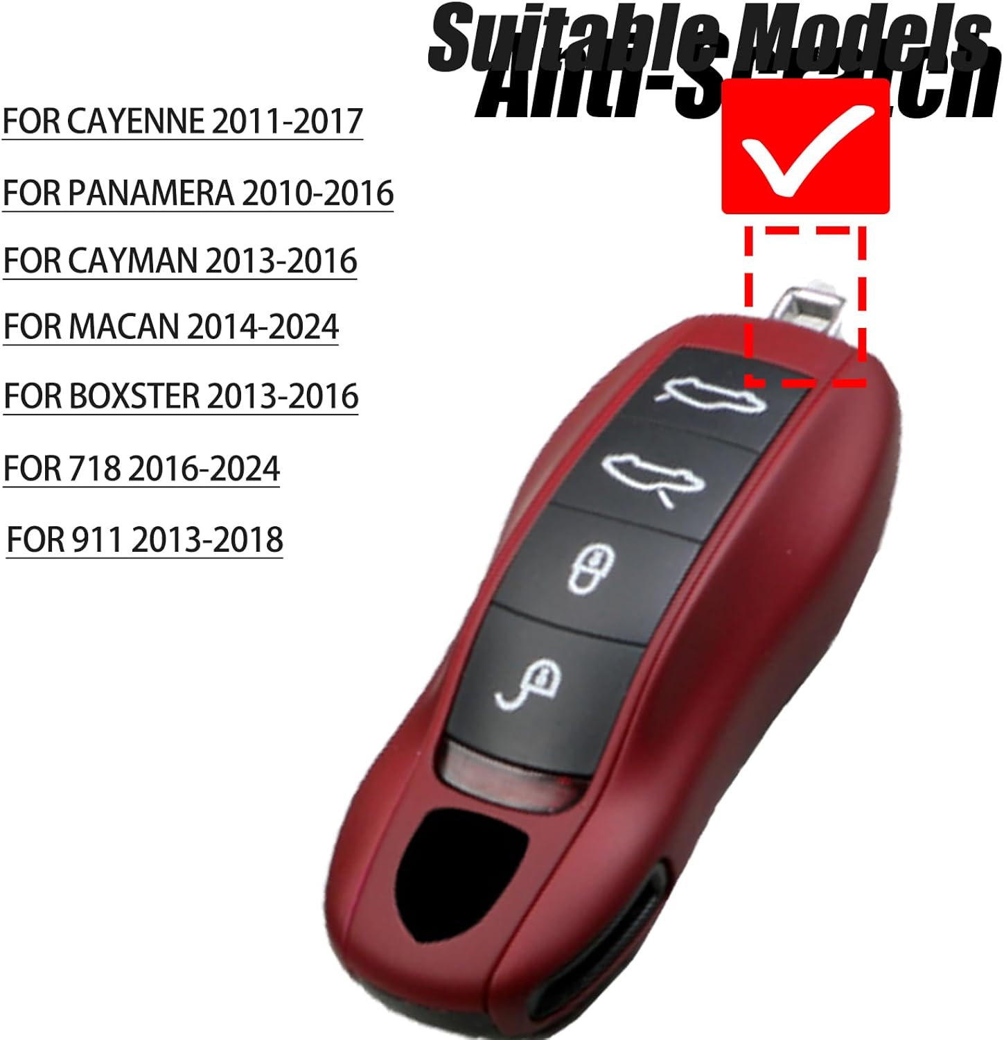 Key Fob Cover Compatible with Porsche Key Shell Key Fob Shell Replacement for Porsche Cayenne Panamera 911 718 Macan Boxster Cayman (red) - Image 3