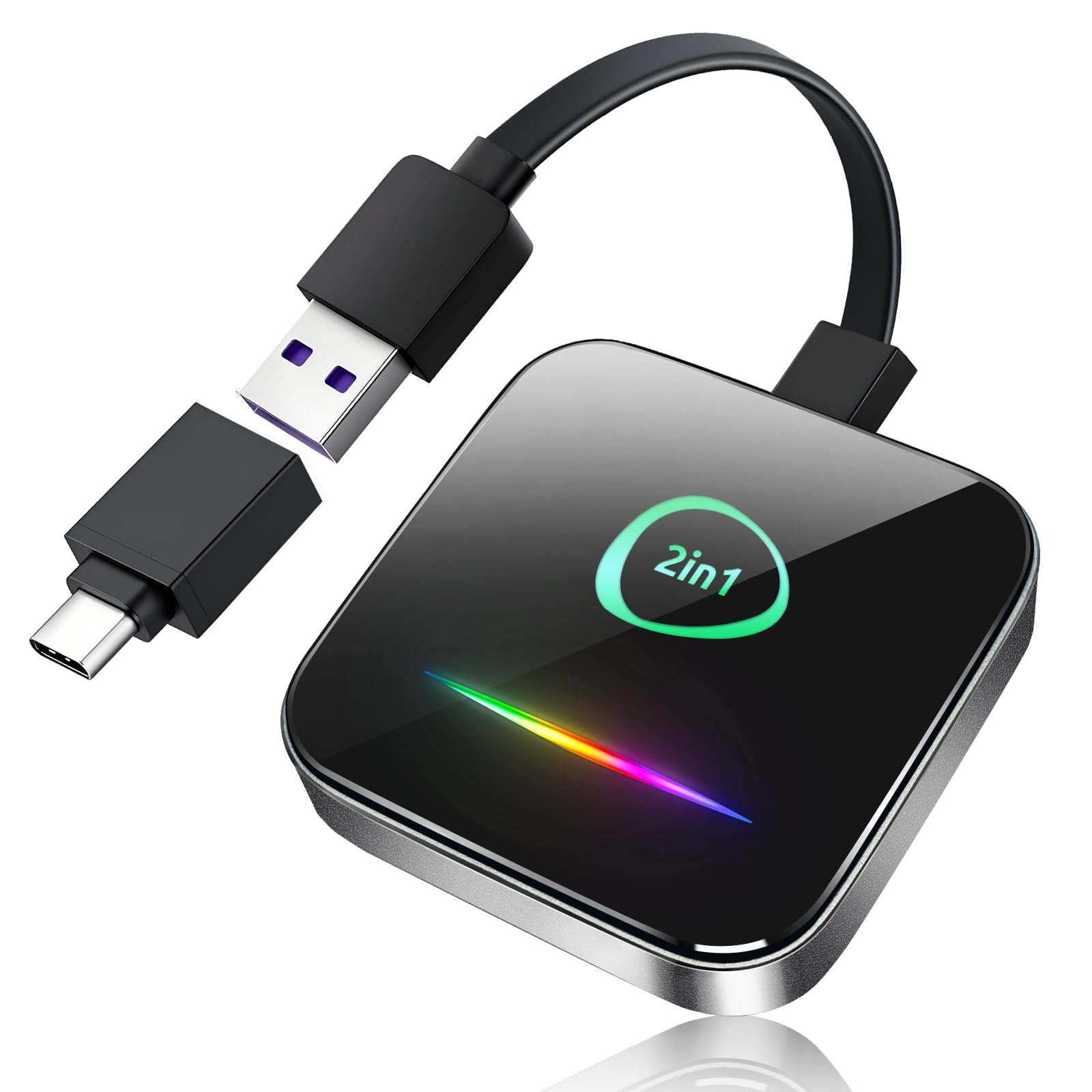 Bezprzewodowy adapter CarPlay 2 w 1 / adapter samochodowy z systemem Android 5,8 GHz połączenie WiFi Bluetooth, konwertuj przewodowy na bezprzewodowy, Plug & Play Dongle Car Play do