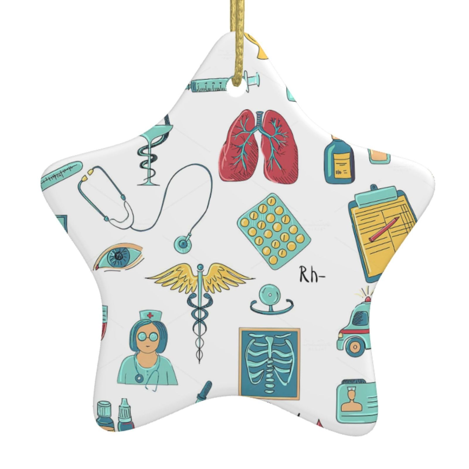 Nbtghga White Abstraction Biology Chemistry4 Print Christmas Ornaments, Ceramic Hanging Ornament, Round Shape Decorations