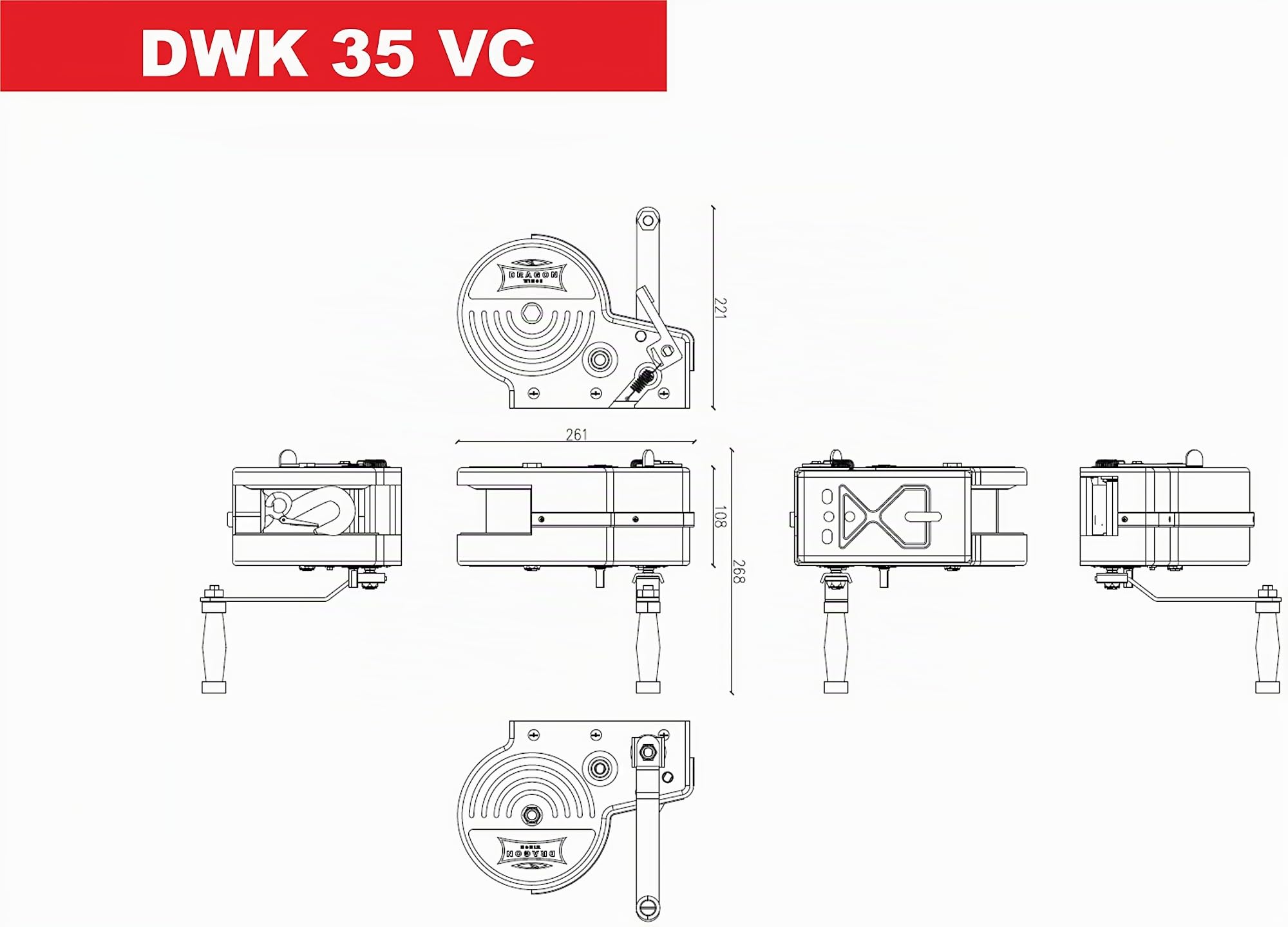 Dragon Winch Cabrestante manual con carcasa 3500 lbs / 1588 kg con gancho y correa de manivela 10m para embarcaciones pequeñas, motos, vehículos y talleres | Torno manual de dos velocidades