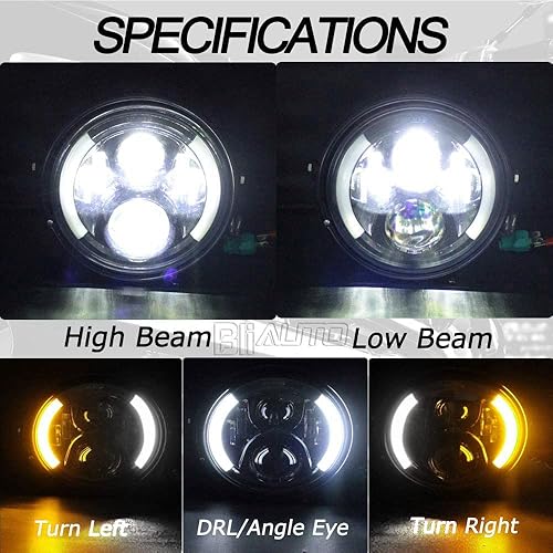 Miniatura 5 de BLIAUTO Faro delantero de motocicleta LED redondo de 7 pulgadas con cubeta de vivienda de luz altabaja LED con soporte de montaje para tubo de