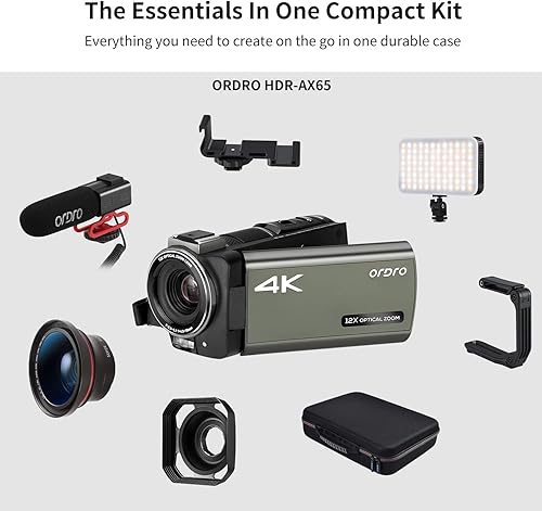 Miniatura 8 de ORDRO Cámara de video 4K AX65 Videocámara óptica, pantalla táctil IPS de 3.5 pulgadas, cámara de vlogging con zoom óptico 12X para transmisión en