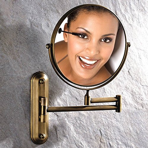 Kihappy 360° Swivel Extendable Bathroom Two-Sided Wall Mount Magnification Mirror (Brass, 8'', 3x Magnify)