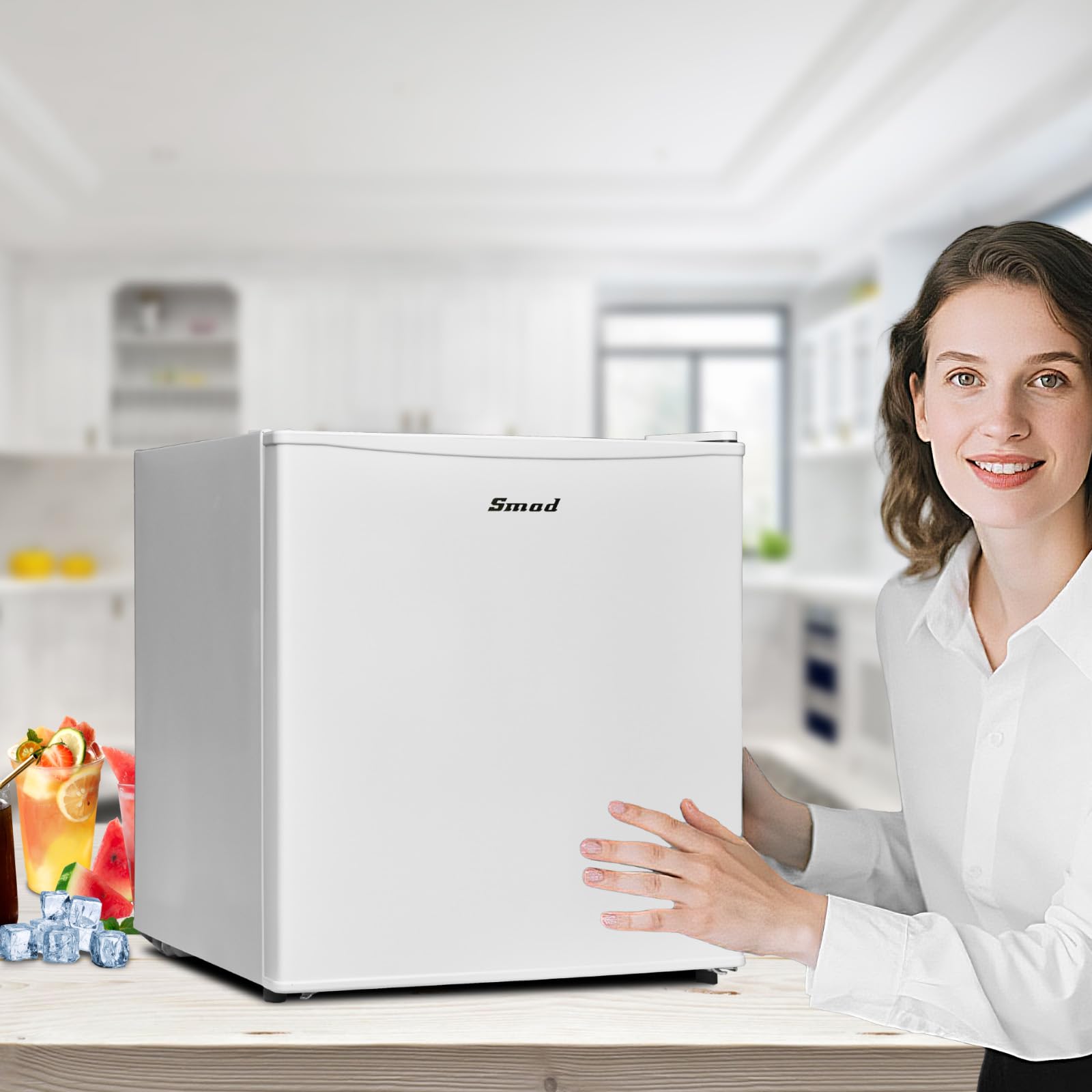 Smad Table Top Mini Fridge 48L, 0-10°C Temperature Control with 6 Adjustable Settings, 39dB Quiet Operation, Reversible Door, 100°C Heat-Resistant & Heavy-Duty Top Cover, 240V Domestic Fridge, White — view 13
