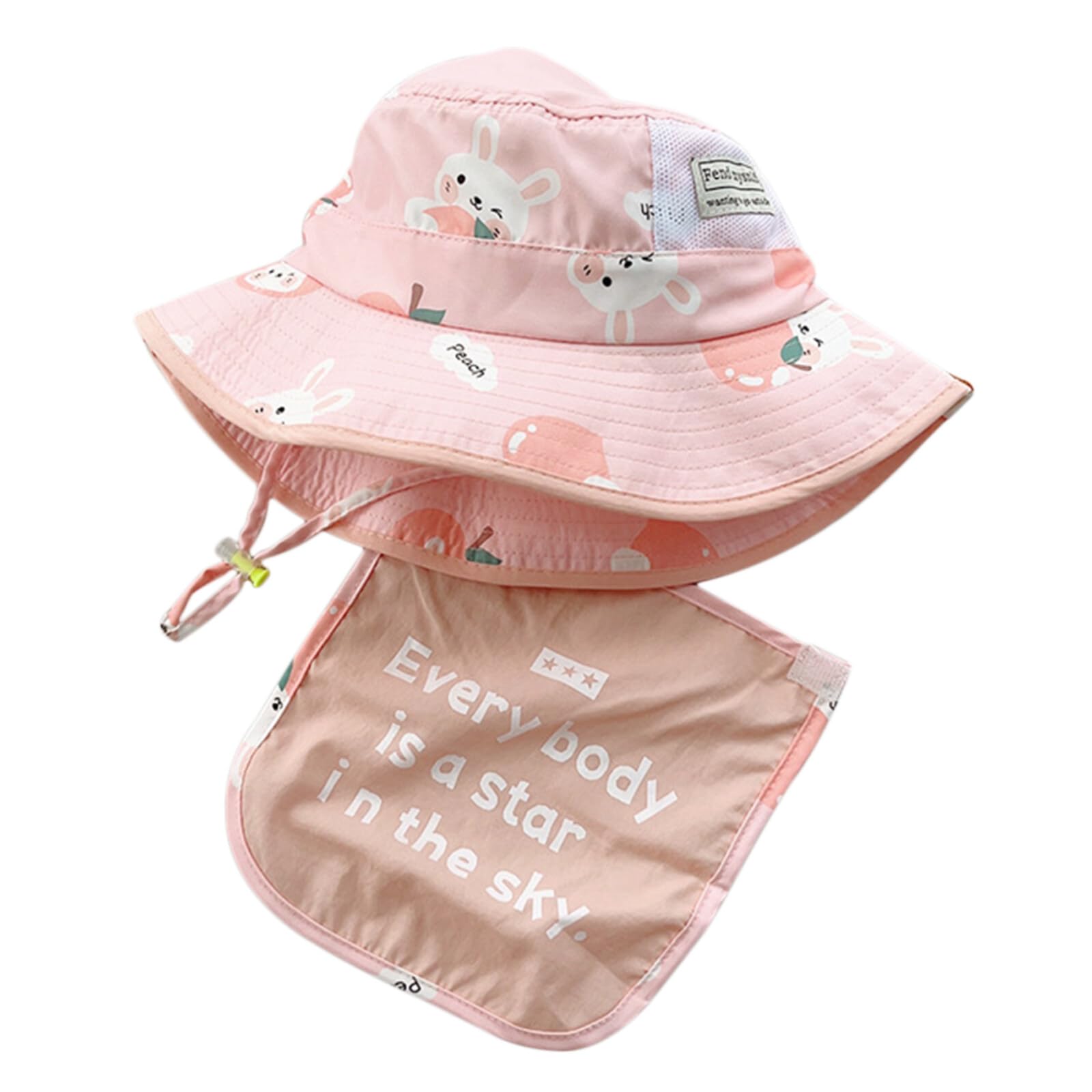 FYting Gorra Niño,Gorro Sol Bebe,Gorro Bebe Verano,con Chal Desmontable, Circunferencia Ajustable del Sombrero 46-49 cm + Correa para la Barbilla, Ombrero de Playa para ProteccióN UV(Rosa)