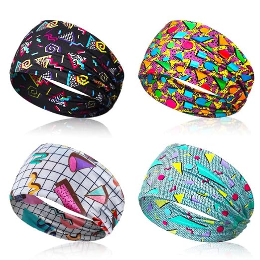 9-teiliges Retro Stirnband-Set – 80er/90er Jahre Style, Neonfarben, Weich & Schweißabsorbierend – Für Sport & Alltag