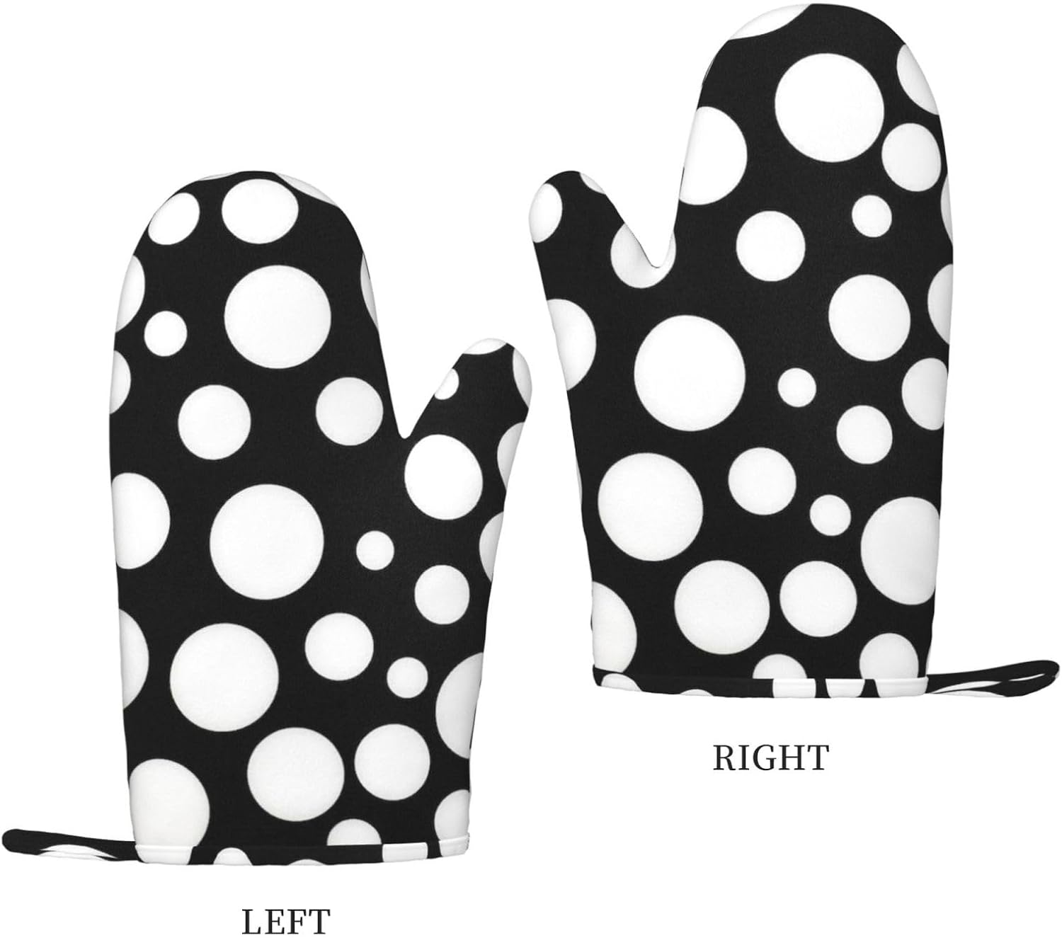 Black and White Polka Dot Oven Mitts and Pot Holders Set of 4 Heat Resistant Kitchen Gloves with Silicone Palm Hot Pads for Baking Cooking Grilling BBQ