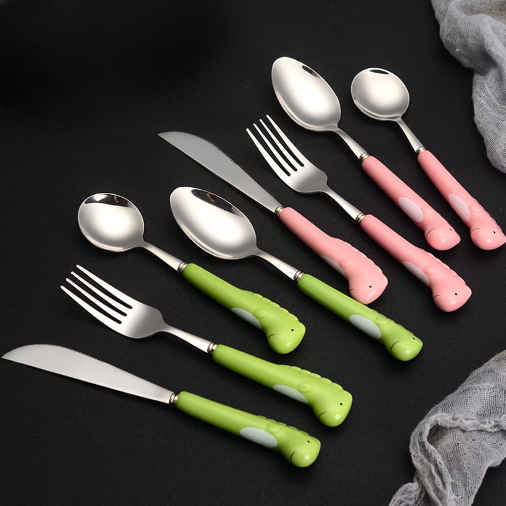 Cartone Animato Animale Ceramica Manico Cucina Acciaio Inox Argenteria Stoviglie Posate Set Bistecca Coltello Forchetta Cucchiaio Cucchiaino (Maiale carino,16 pezzi)