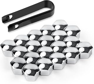20pcs Lug Nut Covers, 17mm Hexagonal Nut Covers Car Wheel Nut Caps with Removal Tool Practical Car Lug Nut Caps Anti-Dust Wheel Bolt Cover Caps for Most Car Lug Nut (Silver)