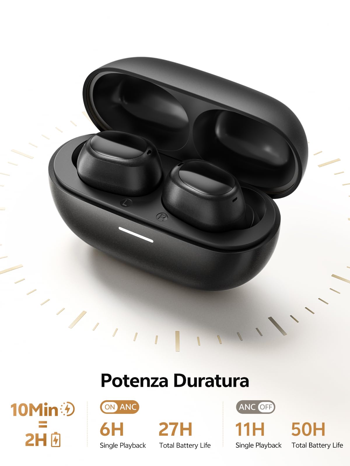 QCY MeloBuds A30 Cuffie Bluetooth Wireless con Cancellazione Attiva del Rumore Adattiva, Cuffie In Ear con ANC -60dB, 8-Mic AI, Auricolari Bluetooth 6.0, 50 Ore,IPX5, 3 Connessione dei Dispositivi