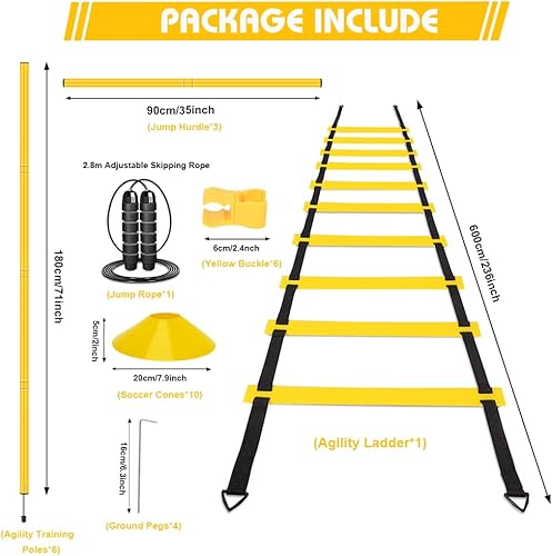 Miniatura 2 de Equipo de entrenamiento de bastones de agilidad incluye 6 postes de agilidad, 6 obstáculos de salto, escalera de agilidad, 12 conos de fútbol, 1