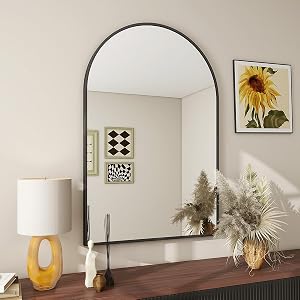 BEAUTYPEAK 20"x30" Arch Bathroom Mirror, Wall Mounted Mirror, Black Vanity Wall Mirror w/Metal Frame for Bedroom, Entryway, Living Room