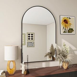 BEAUTYPEAK 20"x30" Arch Bathroom Mirror, Wall Mounted Vanity Metal Frame Mirror for Bedroom, Entryway,