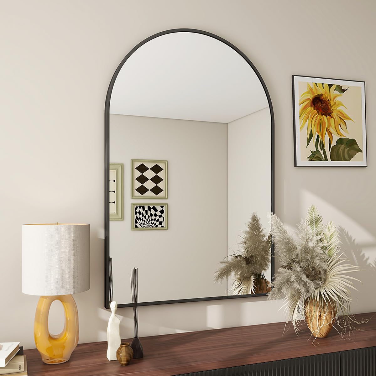 BEAUTYPEAK 20x30 Arch Bathroom Mirror Wall Mounted Vanity Metal Frame Mirror for Bedroom Entryway Living Room Black