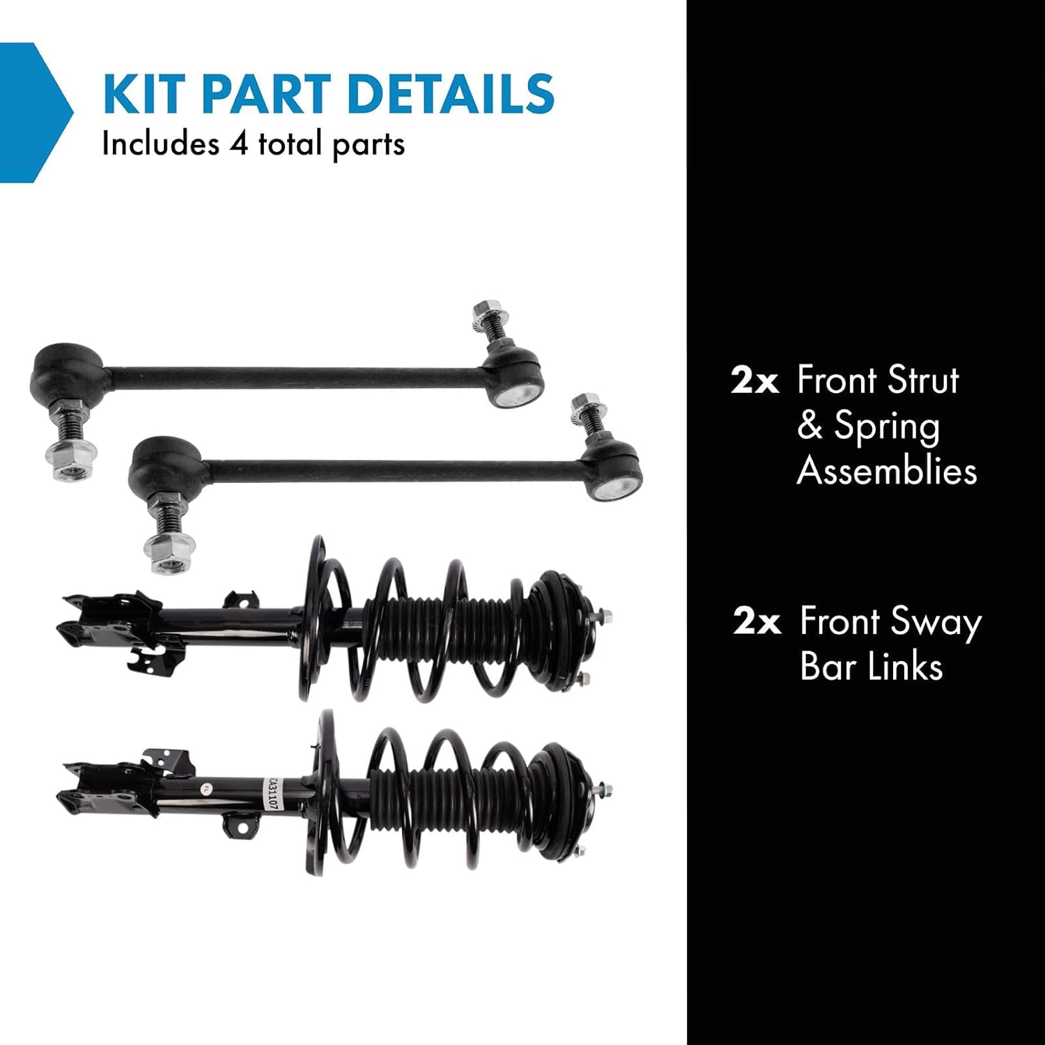 TRQ Front Suspension Kit Complete Strut & Coil Spring Assembly Sway Bar Stabilizer Link Compatible with 2014-2019 Toyota Highlander