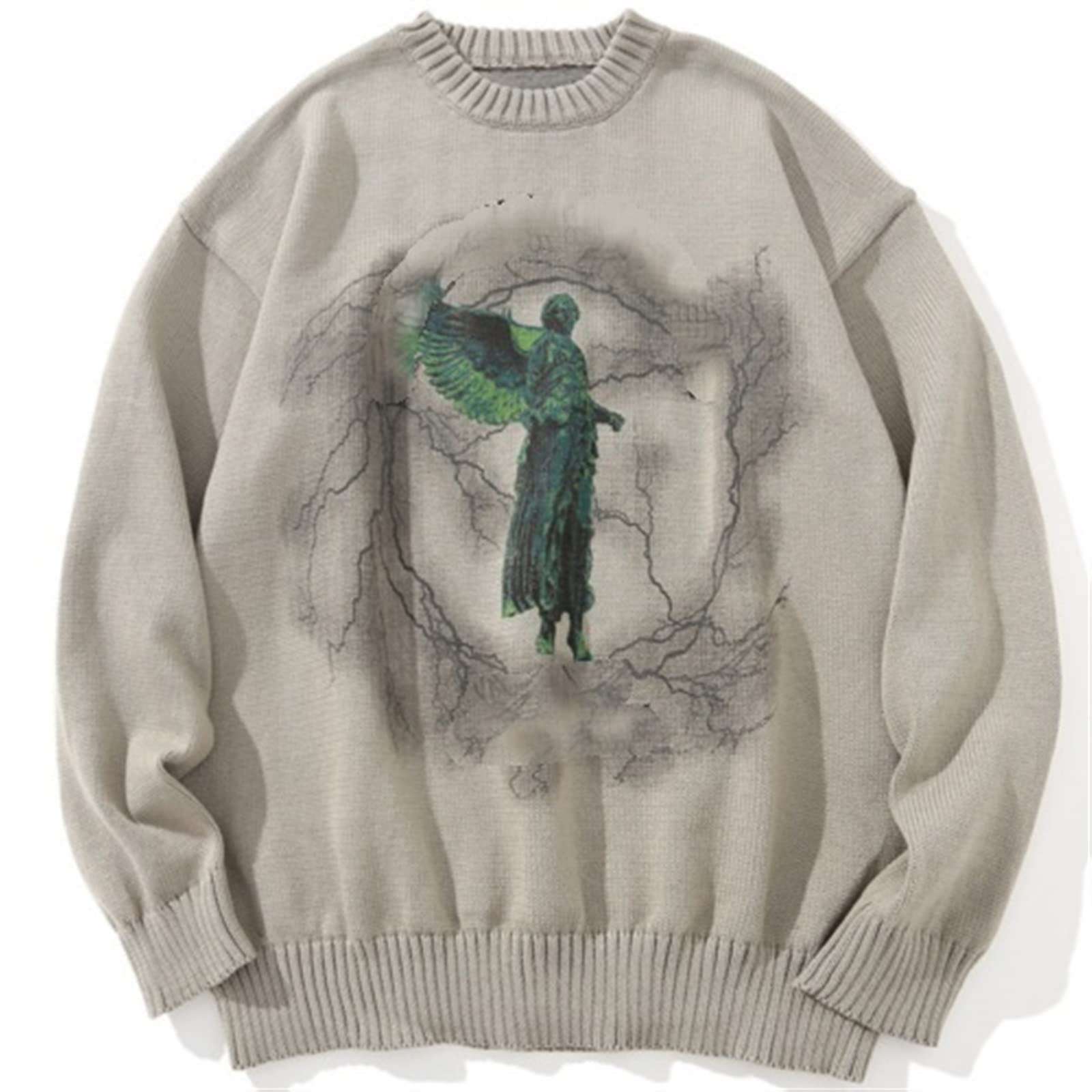 Psampa Long sleeve shirt Sweater Hip Hop Abstract Angel Long Sleeve Pullover Casual Unisex Loose Streetwear (Color : Beige, Size : S)