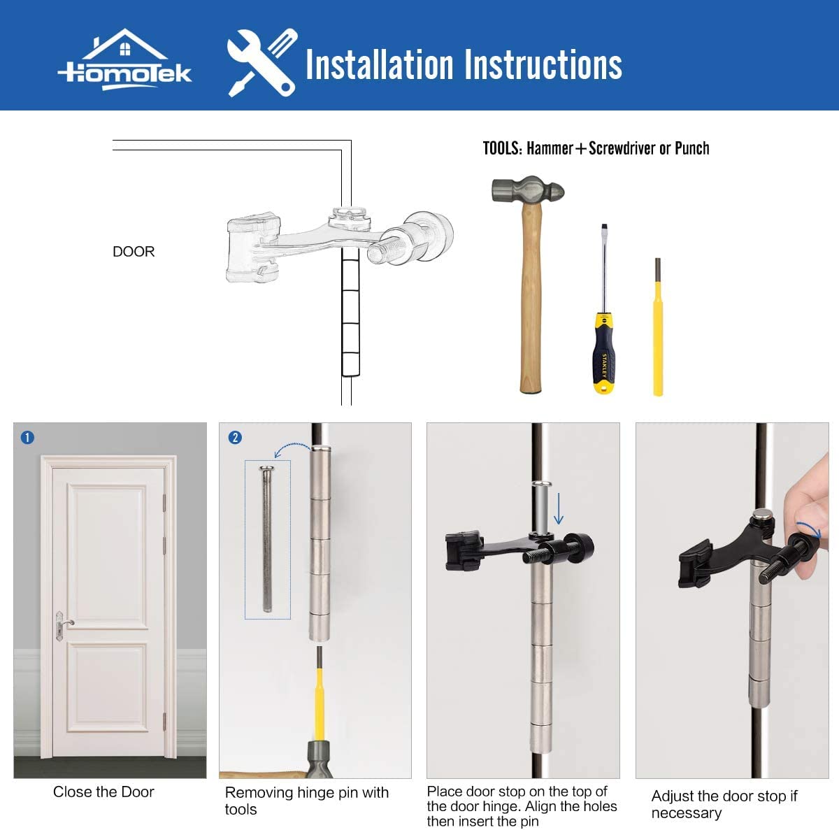 HOMOTEK Paquete de 48 topes de puerta blancos para bisagra, topes de puerta ajustables de lujo resistentes de 2-1/2 x 1-3/4 pulgadas, con puntas de parachoques de goma blanca