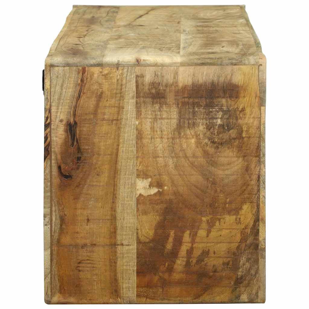 Mueble bajo para TV (madera maciza, mango marrón, 100 x 32 x 36 cm) | Mueble bajo resistente para sala de estar con dos compartimentos abiertos para dispositivos multimedia y decoración.