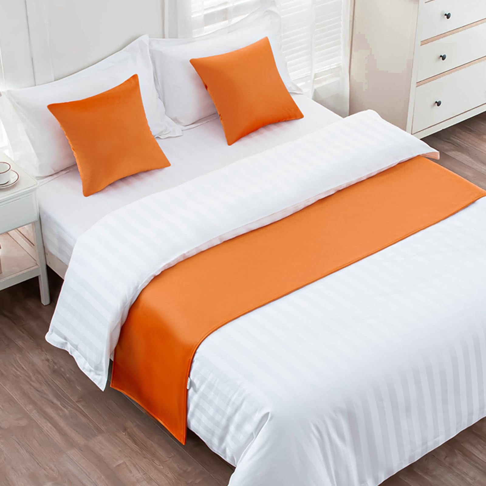 QRGMKL Premium Velvet Bed Runners Bedspread, Soft No Fading Bed Scarf Runner for Bedroom Wedding Room Home Hotel Bedding Decorations-Orange||2 Pillowcases(45X45cm)