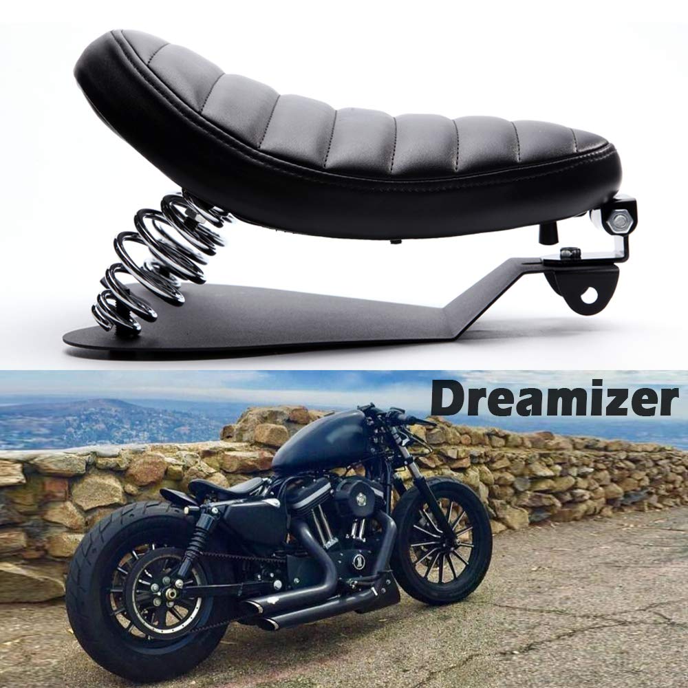 DREAMIZER Nero Spesso Sella Bobber per Moto, Sedile Singolo Moto per Sportster XL883 1200 Dyna Cross Bones Chopper Custom