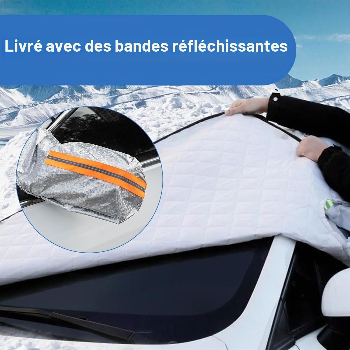 Couverture Pare-Brise Voiture avec 5 Aimant,Bache Pare Brise Protection Couverture Repliable,Protection Pare Brise Hiver,Voiture Protege Pare Brise Givre avec Couvercle de Rétroviseur,150 * 111CM