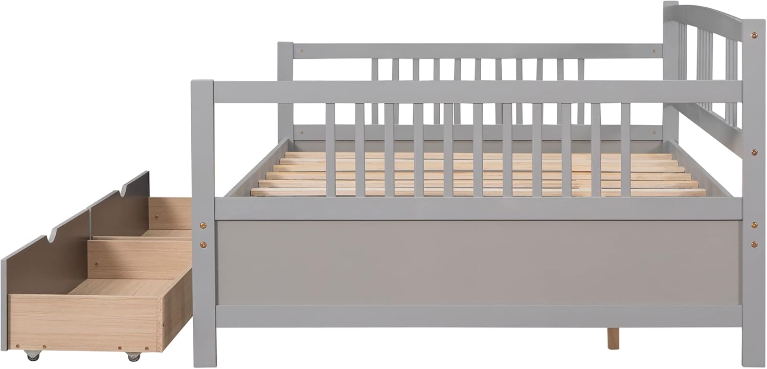 Harper & Bright Designs Full Size Daybed with Storage Drawers, Wood Daybed Frame with 2 Drawers, for Kids Teens Guests. No Box Spring Needed, Bedroom Living Room Furniture (Gray)