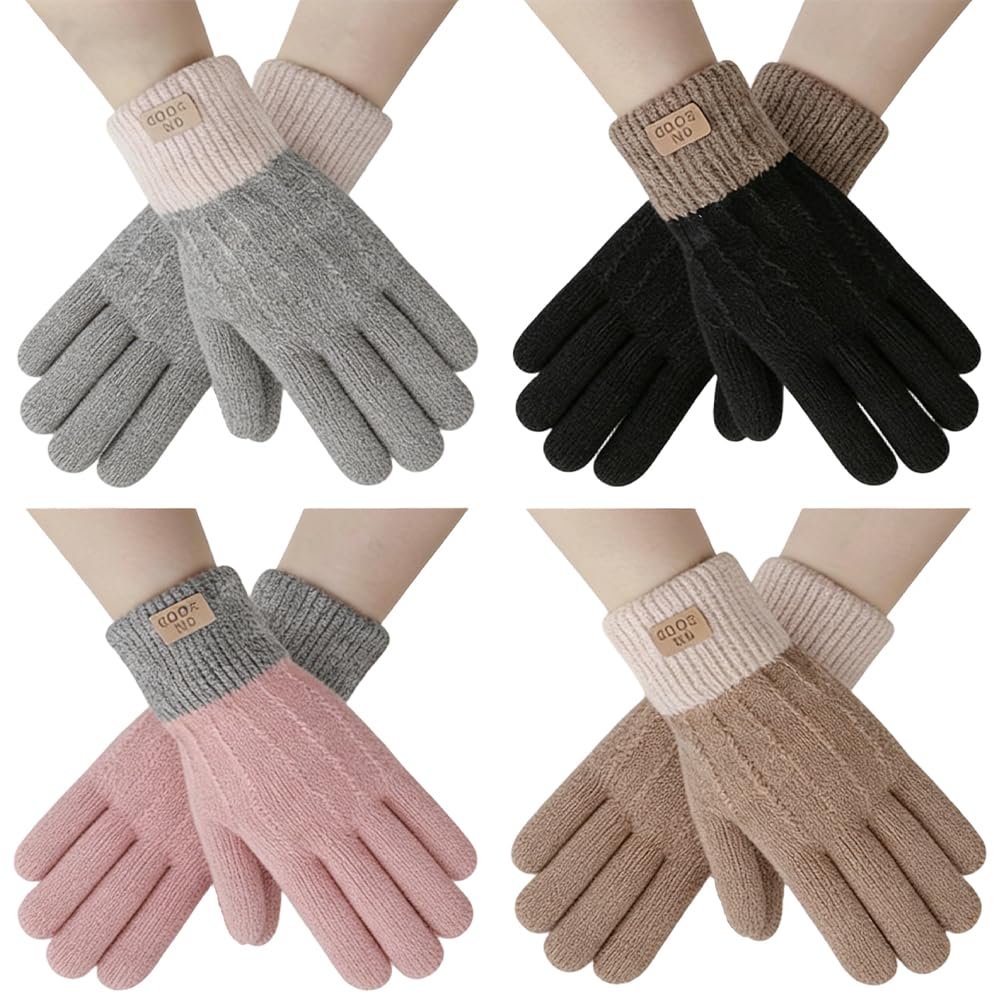 Jynkchrenzic Women's B Fingerless Gloves 4 Pairs - Thermal Knit Half Finger Gloves For Driving, Typing, Cycling | Warm Winter Stretchable Mittens (B)