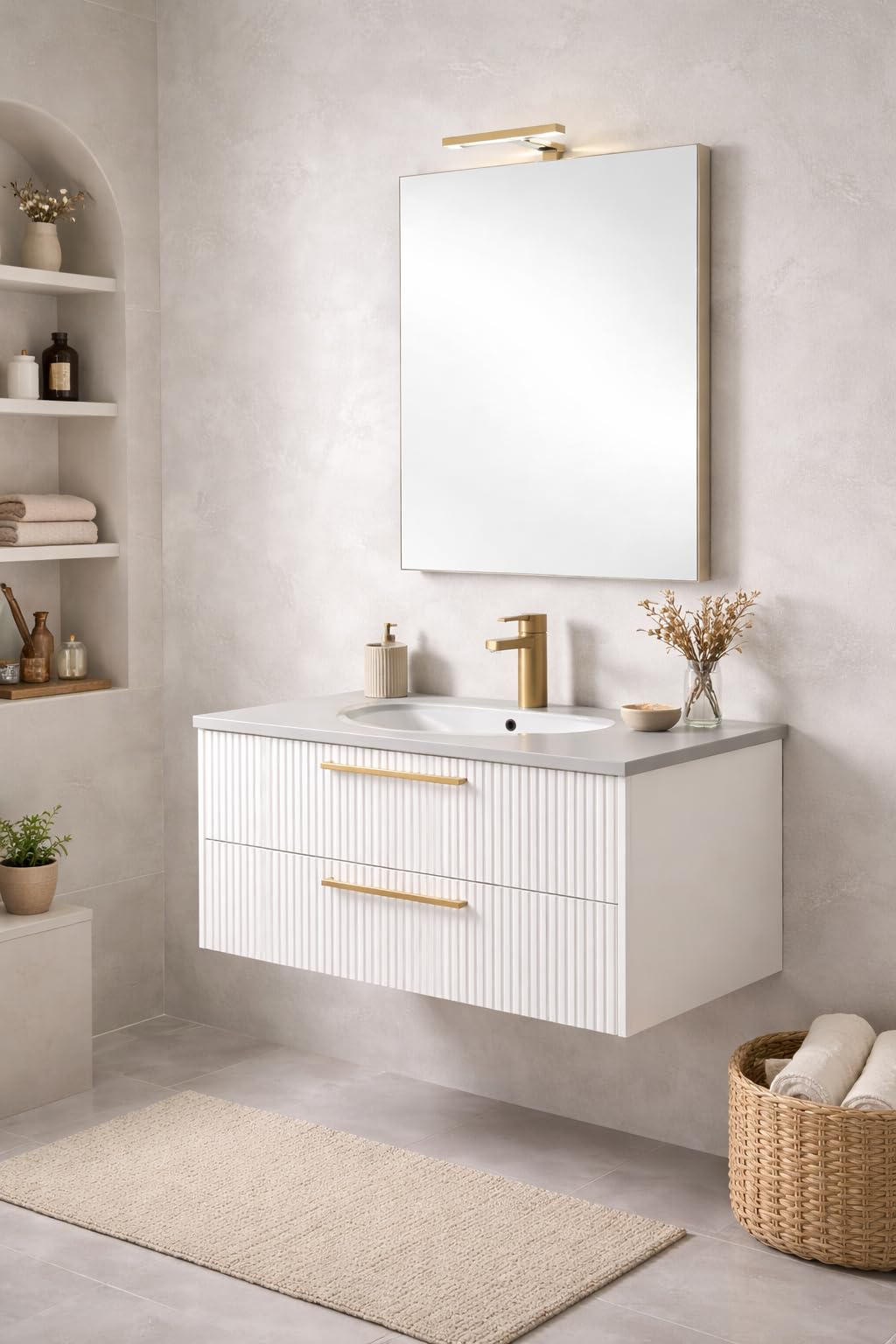 eacommerce Specchio Bagno LED con Lampada Integrata, Doppio Telaio in PVC e Alluminio, Installazione Verticale e Orizzontale, Luce Naturale a Risparmio Energetico, Design Moderno (50x70 cm)